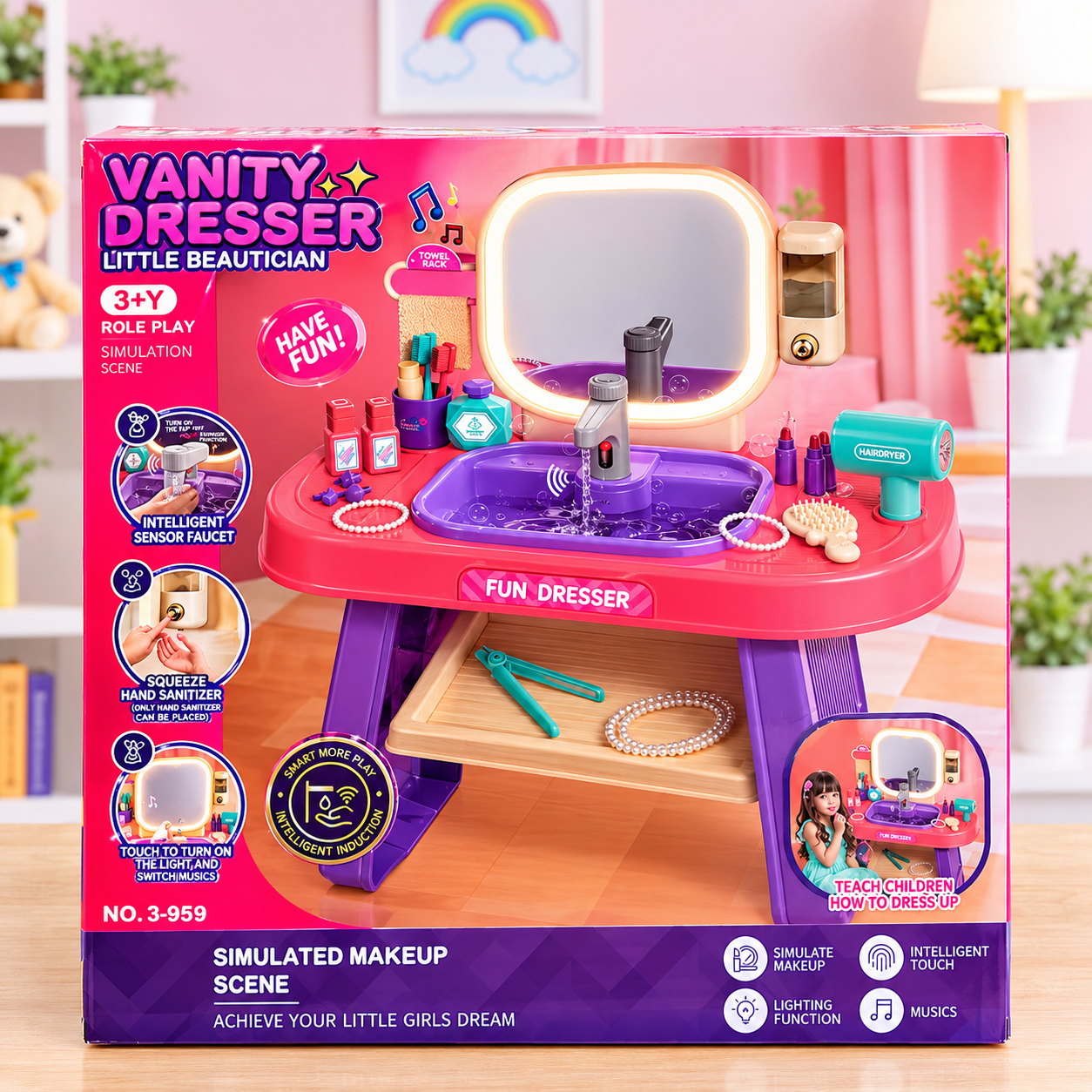 Kids Vanity Dresser & Little Beautician Role Play Set (GBW-008-959)