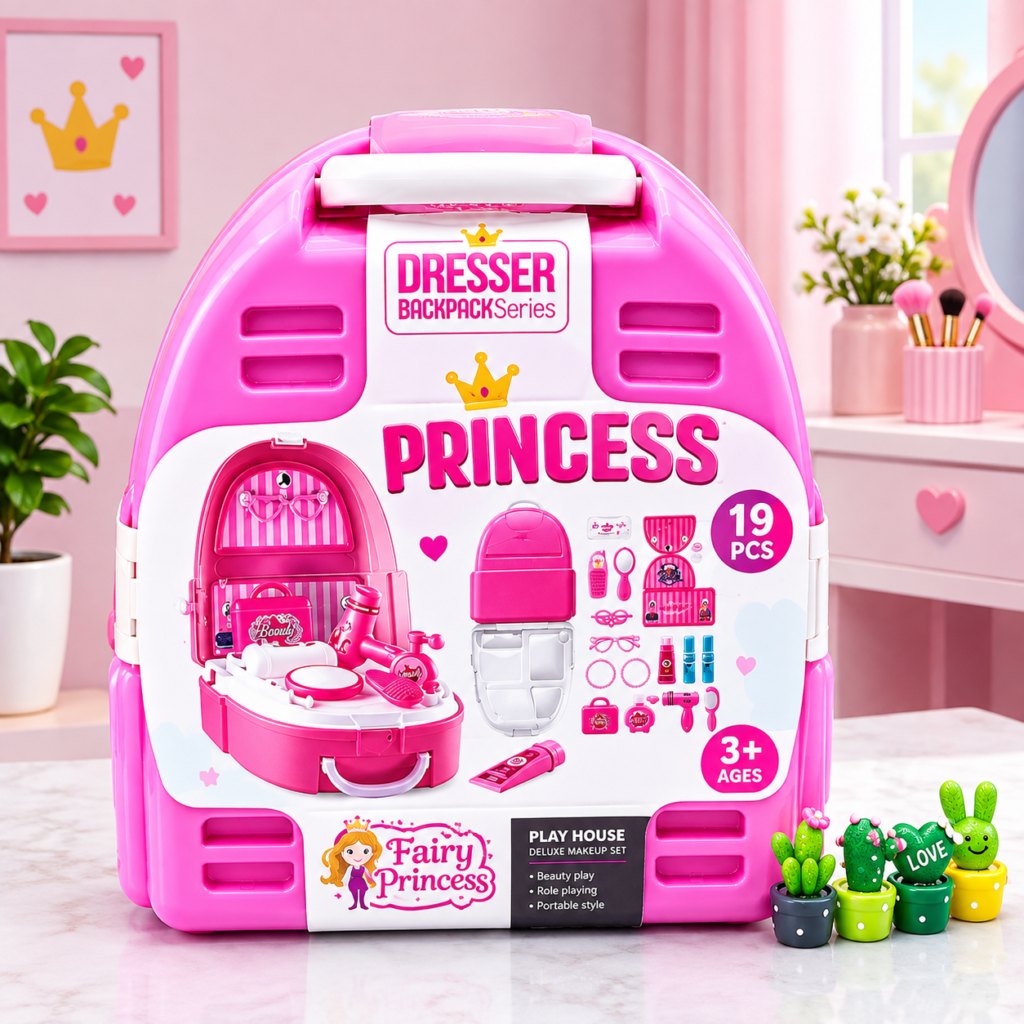 Princess Dresser Backpack for Kids | 19-Piece Portable Makeup & Beauty Pretend Play Set  (GBW-l.T 7F710)