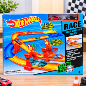 Race Track Athletics Series Toy Car Track Set – 3 Gear Dual Emitter Racing Track for Kids 4+ (GBW-3311)