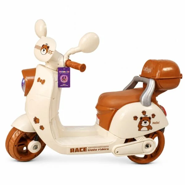 Kids Electric Scooter – Cream and Brown Battery Powered Ride-On Scooter with Bear Design thumbnail 2