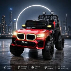 Kids Electric Ride-On Police Jeep with LED Lights, Realistic Design, Steering Wheel and Powerful Wheels – Battery Powered Toy Car