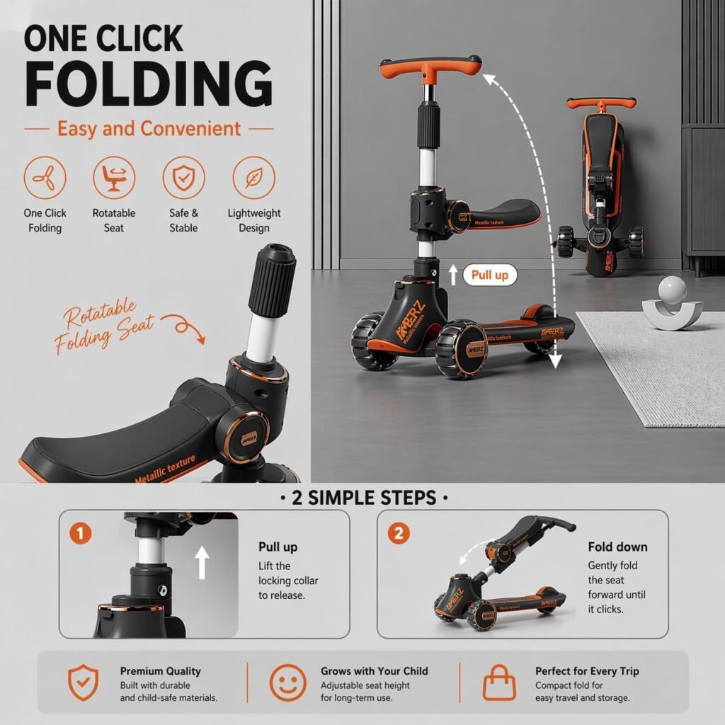 2-in-1 Kids Scooter & Seater – Adjustable Ride-On Scooter black thumbnail 4