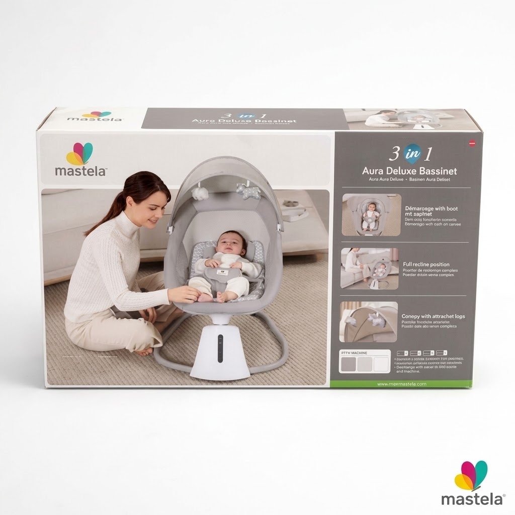 Aura Deluxe 3-in-1 Baby Bassinet – Auto Swing Mastela | Multi-Functional Baby Cradle & Infant Sleeping Bed - Cream - Image 4