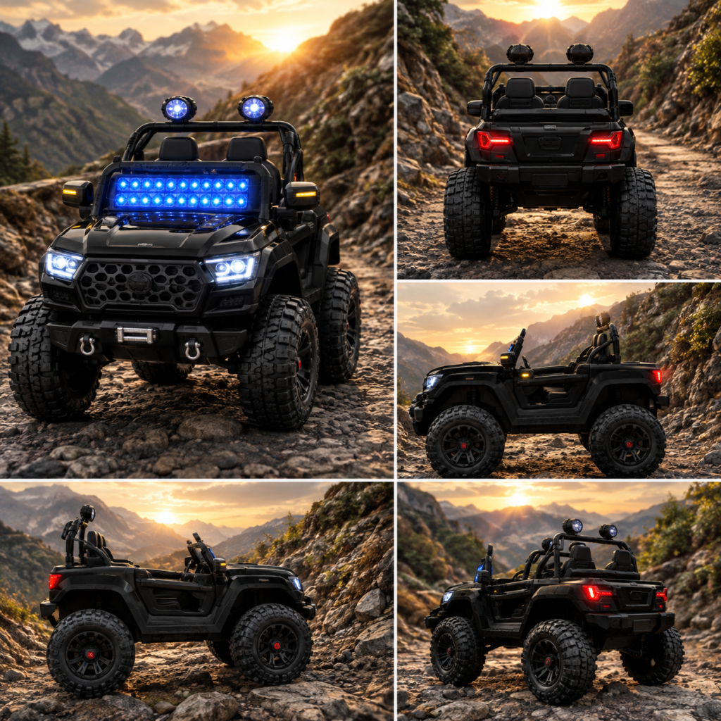 Kids Electric Off-Road Ride-On Jeep with LED Lights, Rugged Wheels, Dual Seats and Realistic 4x4 Design – Battery Powered Toy Car
