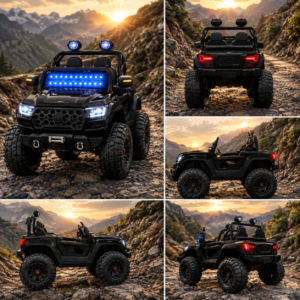Kids Electric Off-Road Ride-On Jeep with LED Lights, Rugged Wheels, Dual Seats and Realistic 4x4 Design – Battery Powered Toy Car