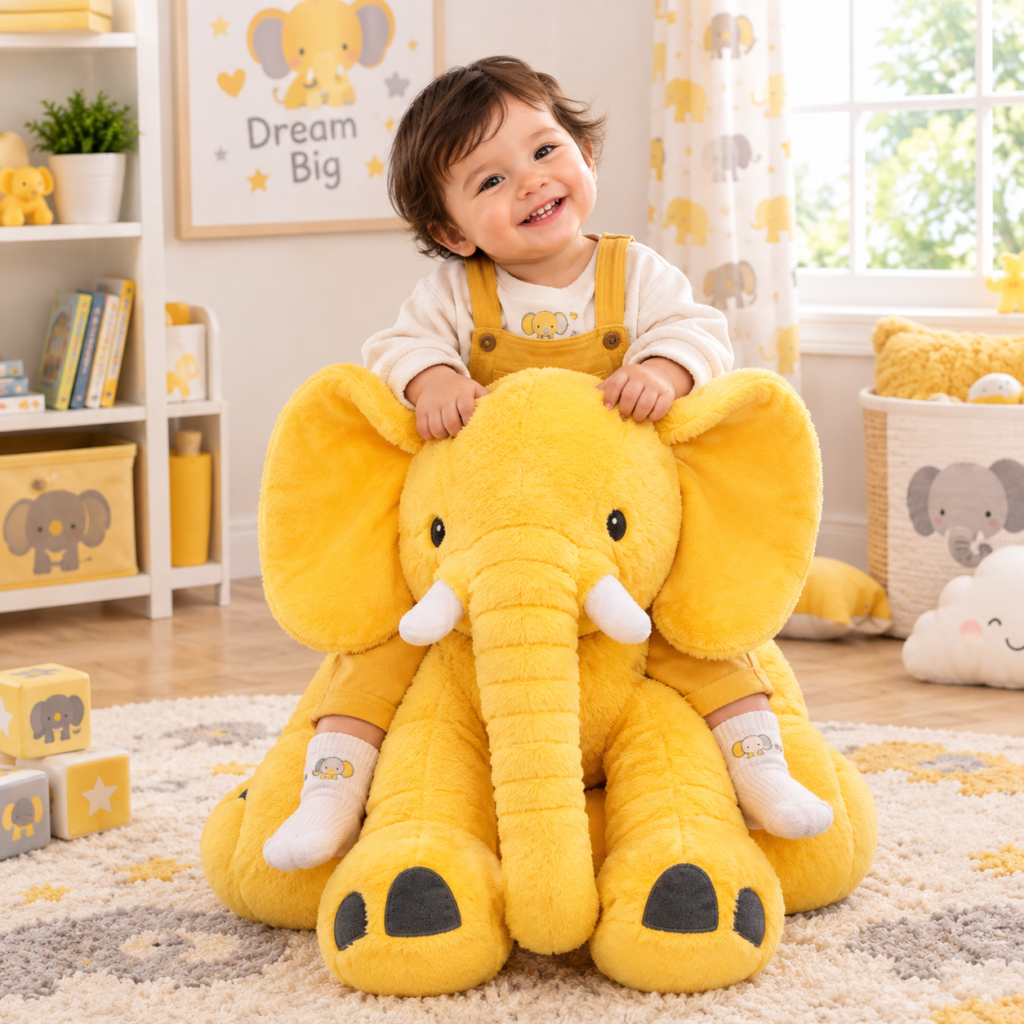Large Yellow Elephant Plush Toy – Soft and Cuddly Stuffed Animal for Kids