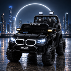Kids Electric Police Ride-On Jeep with LED Lights, Dual Seats, Safety Belts and Rugged Wheels – Battery Powered Police Car