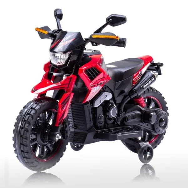Kids Electric Sports Motorcycle – Red Ride-On Bike with LED Headlight and Training Wheels