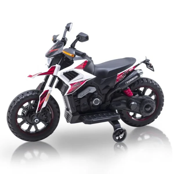 Kids Electric Sports Motorcycle – Red, Black & White Ride-On Bike with Training Wheels thumbnail 2